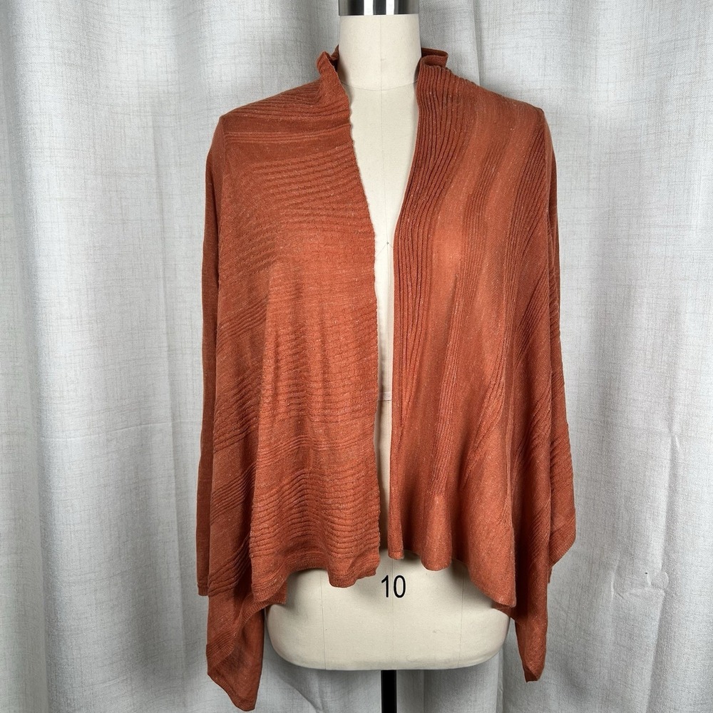 Anthropologie Moth Burnt Orange Far Channels Open Cardigan Small Wool Linen